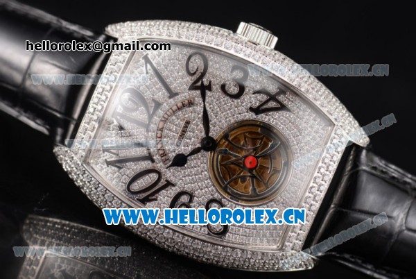 Franck Muller Casablanca Asia Automatic Steel/Diamonds Case with Diamonds Dial and Diamonds Bezel Black Leather Strap (ZF) - Click Image to Close